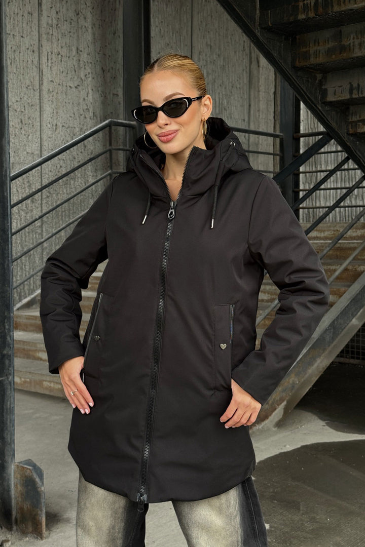Black Double Pocket Hooded Coat BCVL-254203 - Saint-Priest
