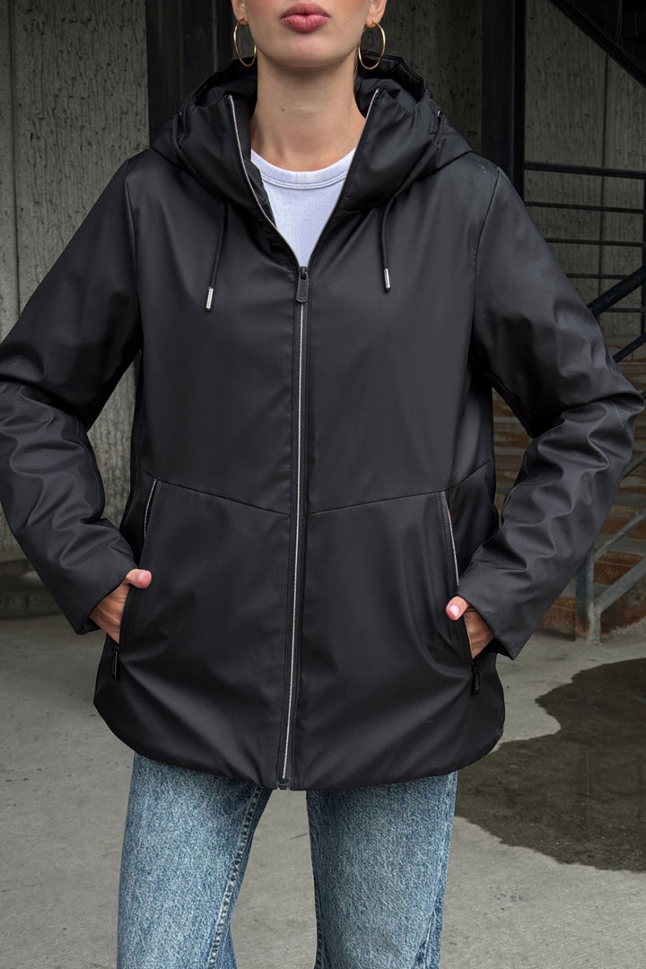 Black Double Pocket Hooded Coat BCVL-254204 - Capannori