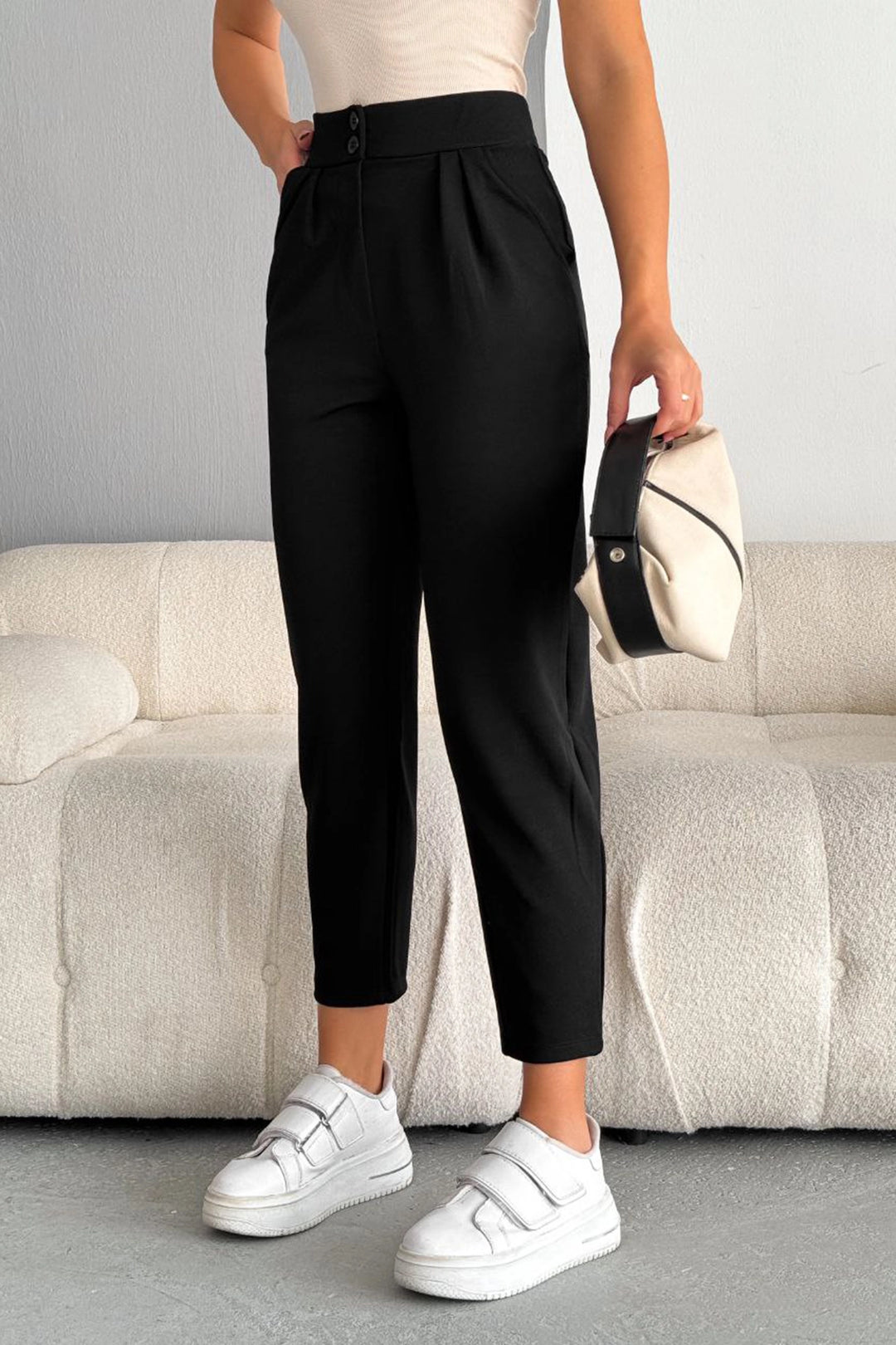 Black Double Pocket Lycra Crepe Carrot Pants BC241069 - Philadelphia