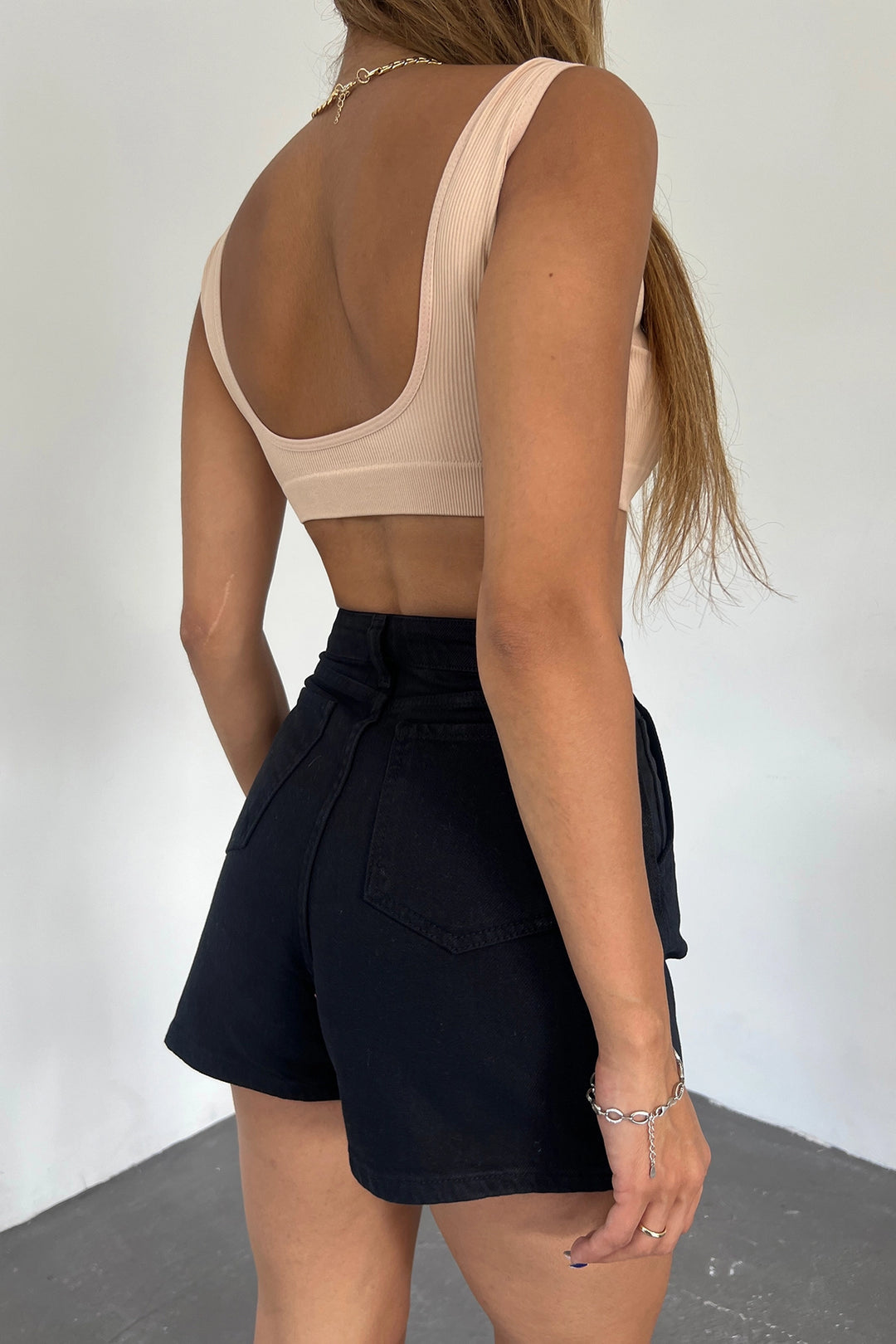 Black Double Pocket Pleated Mini Denim Shorts BCDF-233302 - Chino