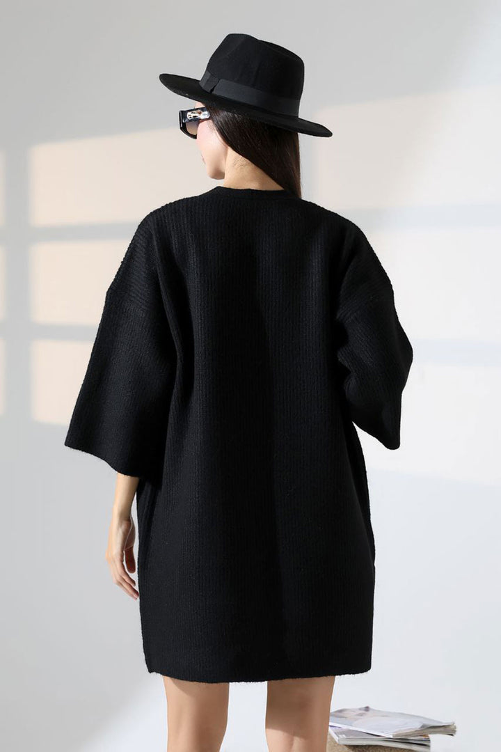 Black Double Pocket Half Sleeve Mid-Length Cardigan BCES-252019 - Sesto San Giovanni