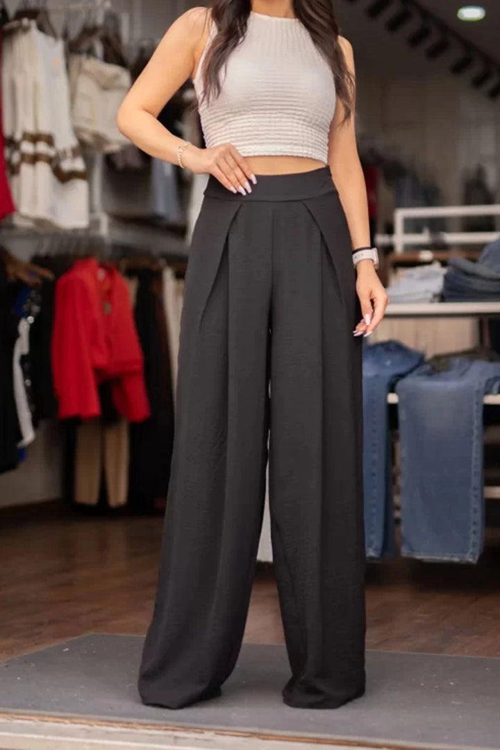 Black Double Pleated Aerobin Woven Palazzo Pants BCIR-251003 - Lakewood Ranch