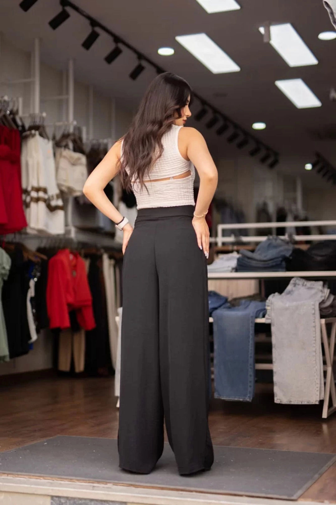 Black Double Pleated Aerobin Woven Palazzo Pants BCIR-251003 - Lakewood Ranch
