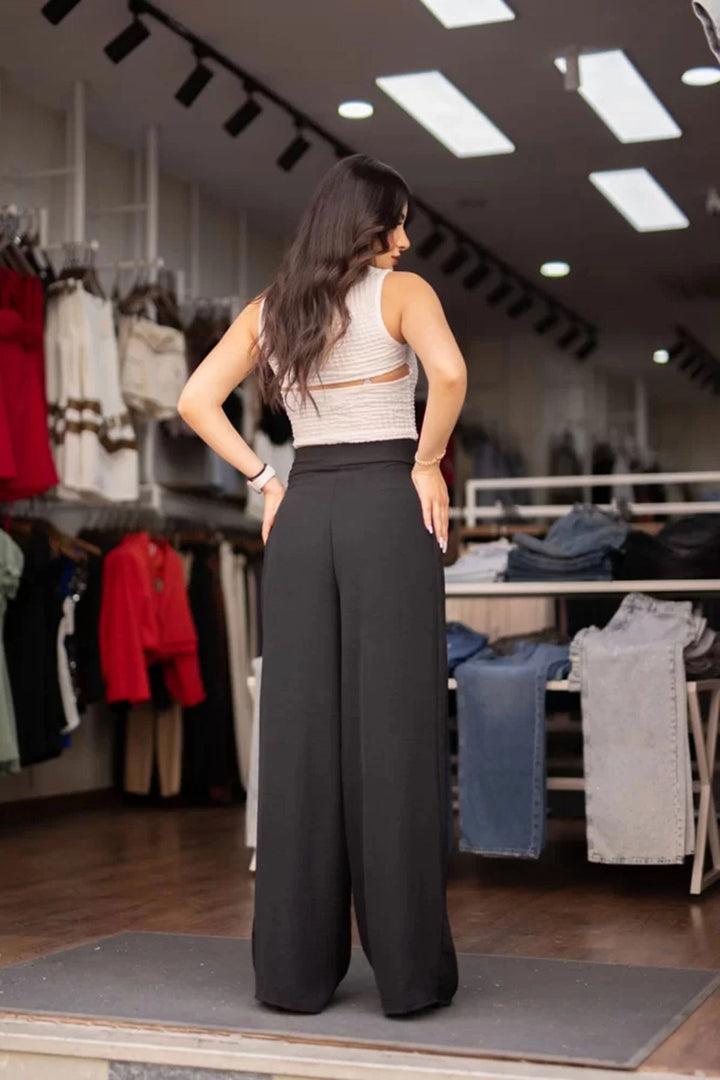 Black Double Pleated Aerobin Woven Palazzo Pants BCIR-251003 - Lakewood Ranch