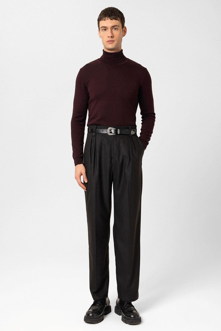 ANT Antioch Siyah Çift Pileli Yüksek Bel Erkek Pantolon - San Severo