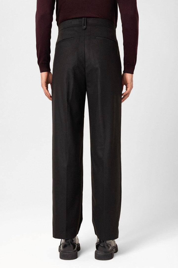 ANT Antioch Siyah Çift Pileli Yüksek Bel Erkek Pantolon - San Severo