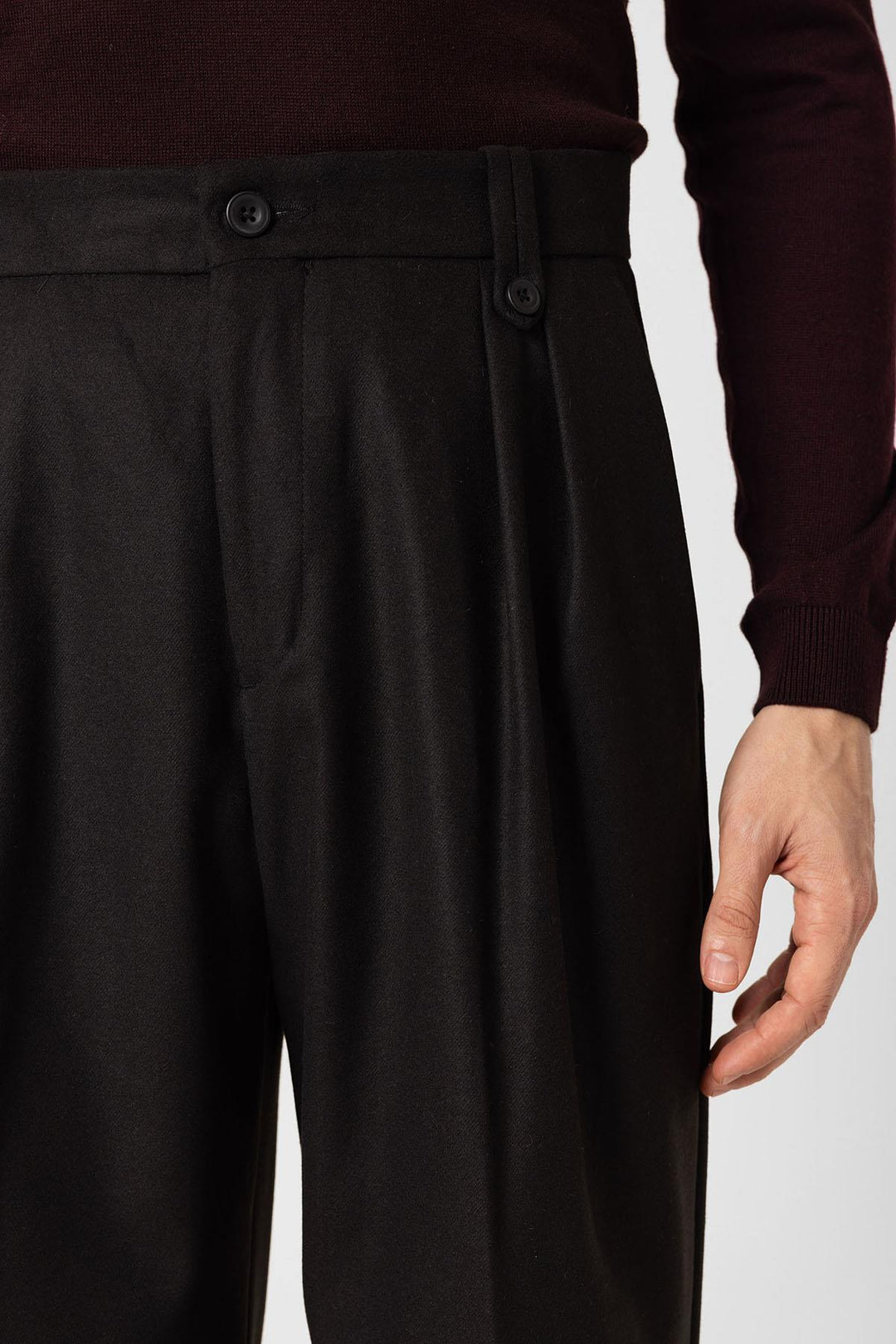 ANT Antioch Siyah Çift Pileli Yüksek Bel Erkek Pantolon - San Severo