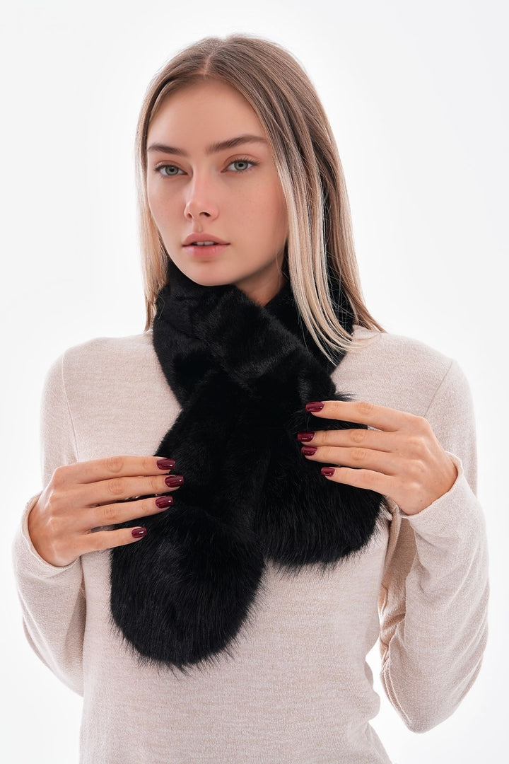 Black Double-Sided Fringed Plush Scarf BCNSV-25WT1019 - Albacete