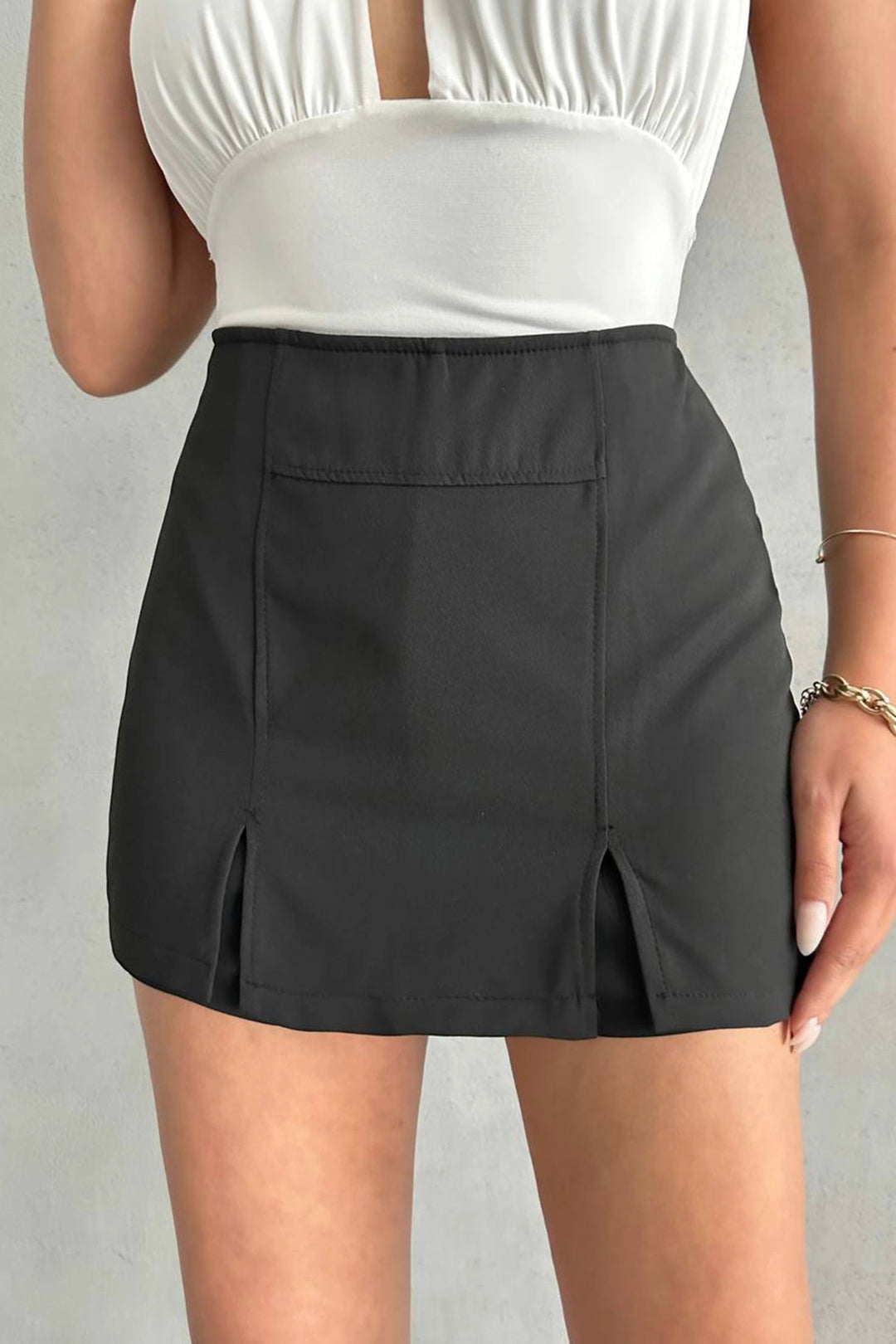 Black Double Slit Shorts Skirt BCHN-25250364 - Jesús María