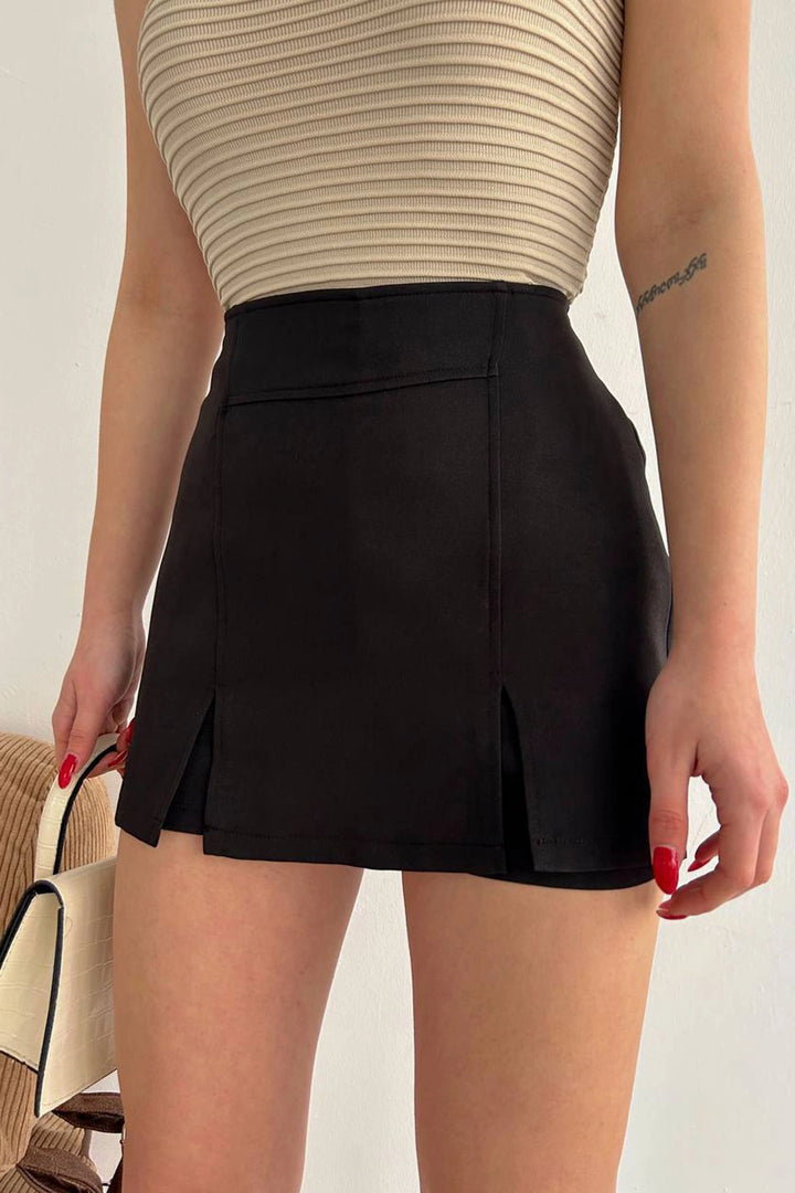 Black Double Slit Shorts Skirt BCHN-25250364 - Stockton-on-Tees