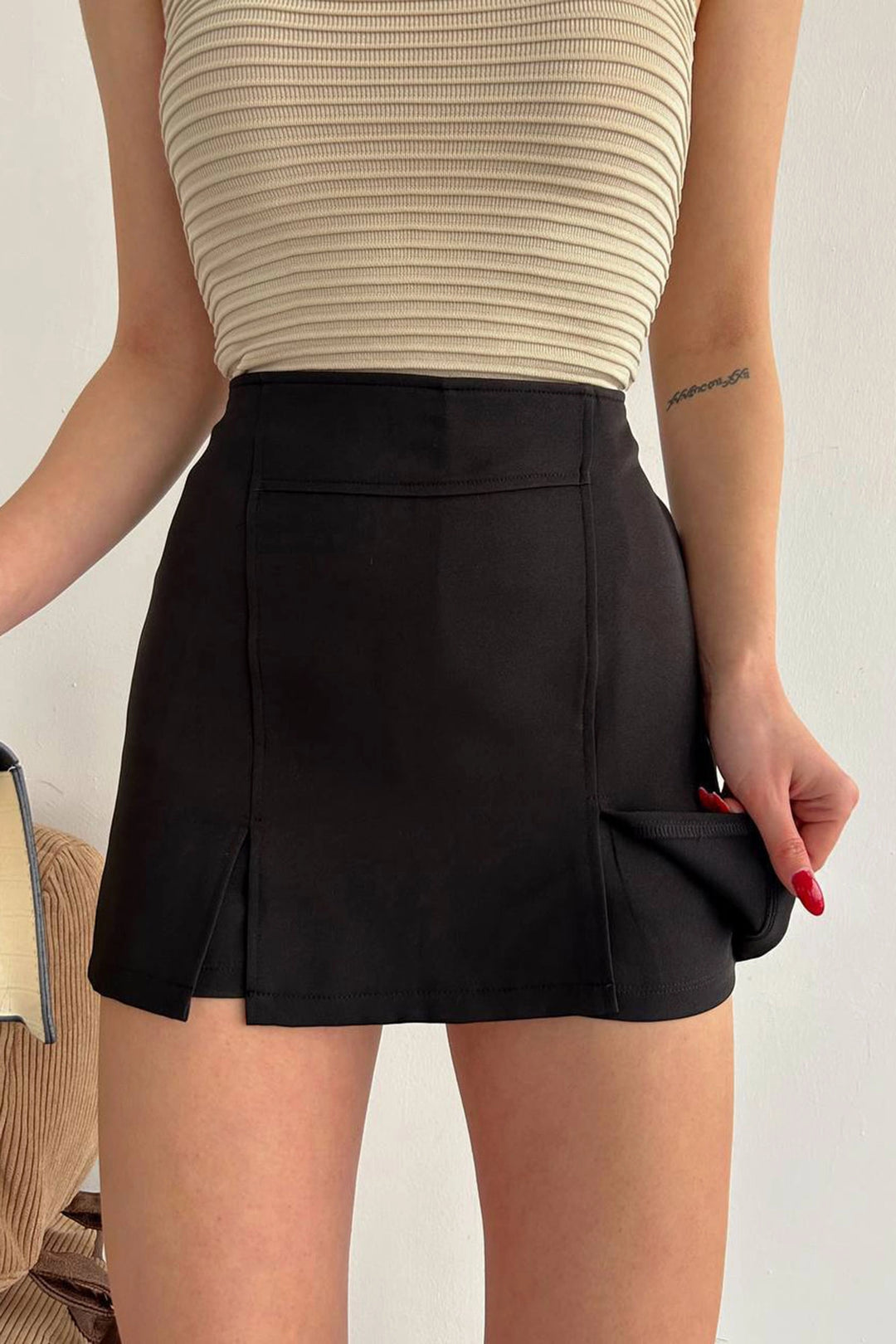 Black Double Slit Shorts Skirt BCHN-25250364 - Stockton-on-Tees