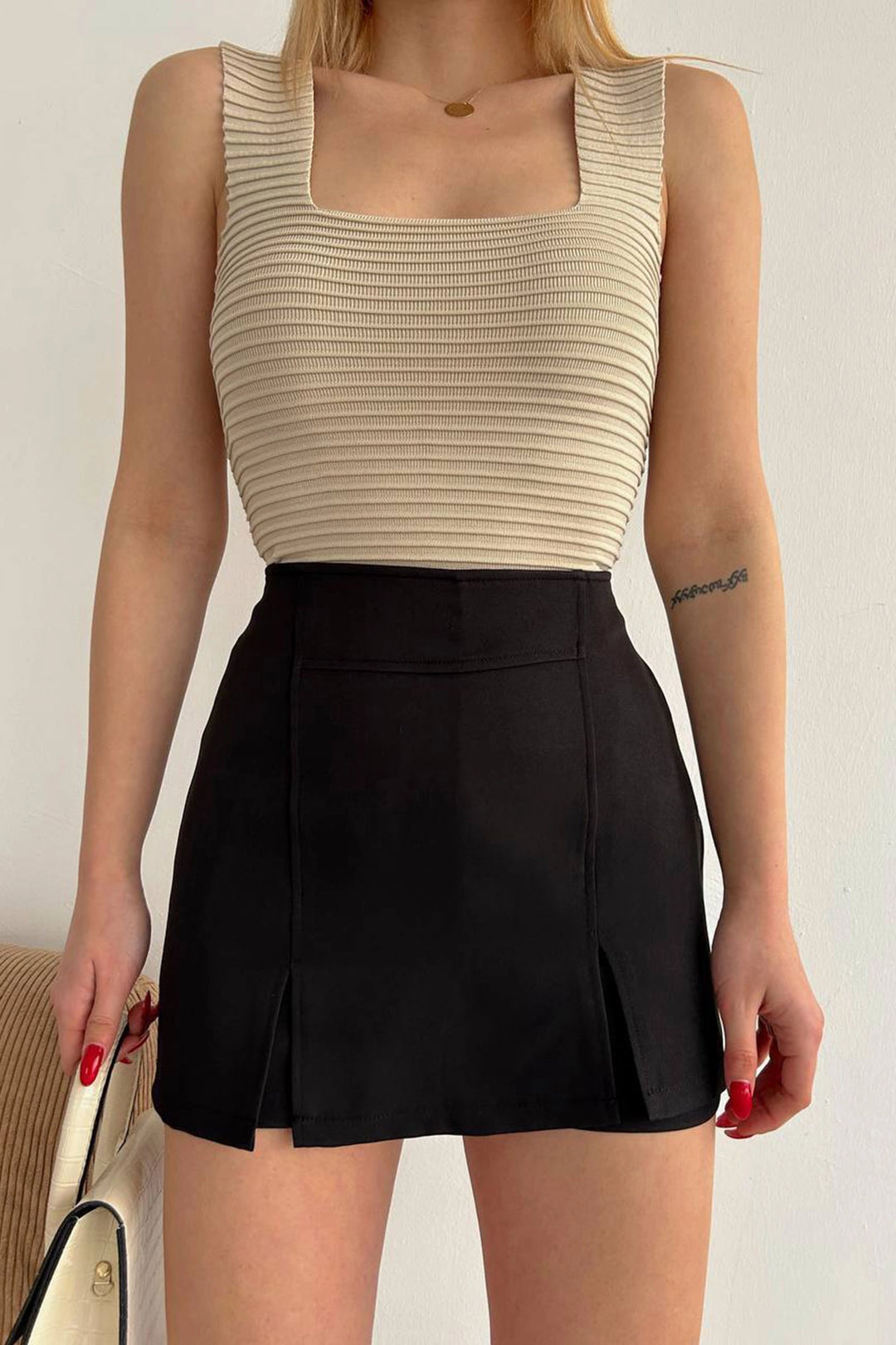 Black Double Slit Shorts Skirt BCHN-25250364 - Stockton-on-Tees