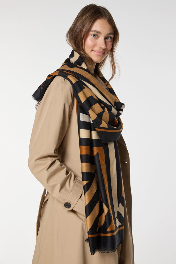 Black Striped Patterned Shawl BCNSV-2515058 - Quimper