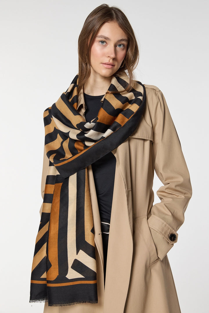 Black Striped Patterned Shawl BCNSV-2515058 - Quimper