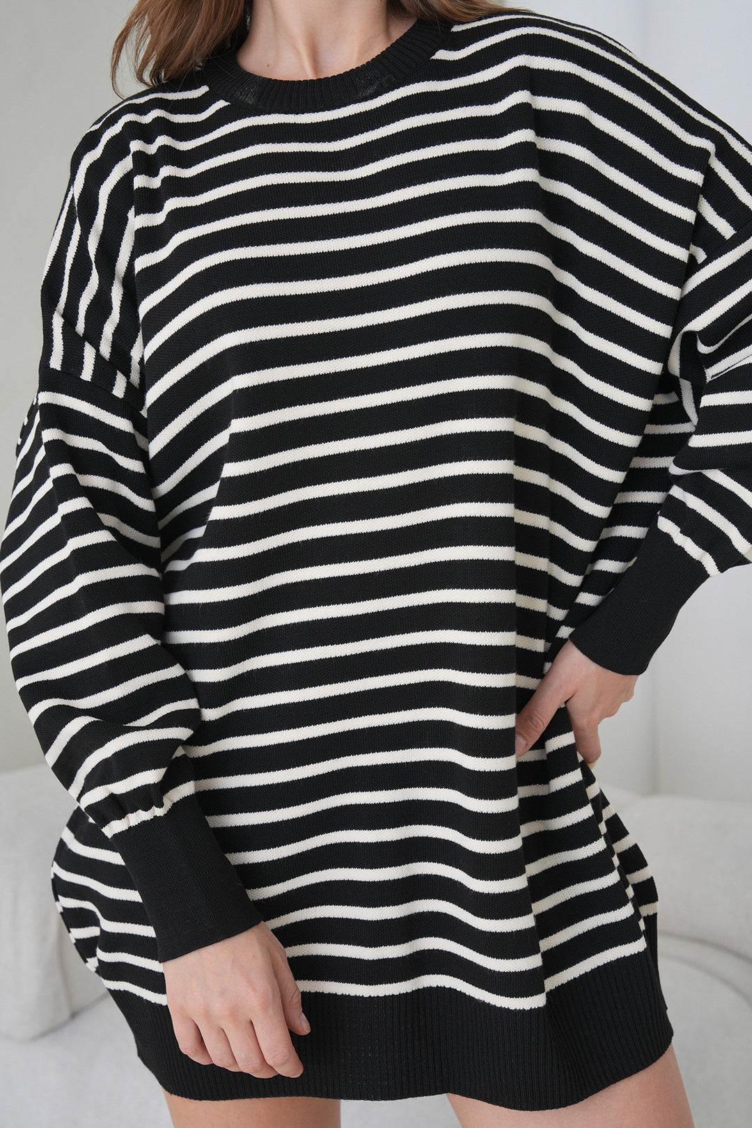 Black Striped Bike Collar Striped Knit Mini Dress BCHPK-251240 - Tijuana