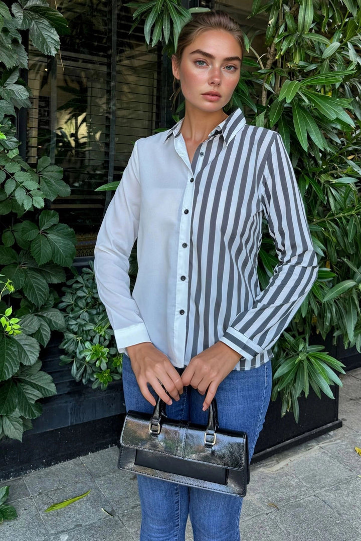 Black Striped Line Block Long Sleeve Shirt BCBSK-25700-K6140 - Fort Worth