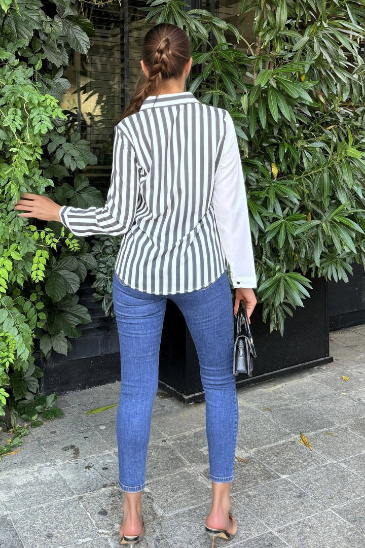Black Striped Line Block Long Sleeve Shirt BCBSK-25700-K6140 - Fort Worth