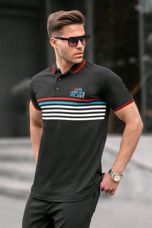MDX Black Striped Polo Neck T-shirt 5869 - Burton upon Trent