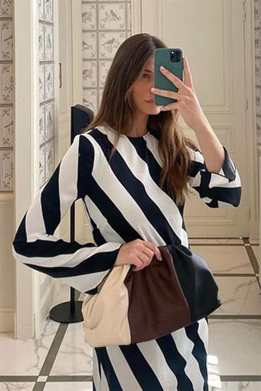 MDX Black Striped Back Detail Long Dress MG1443 - Worcester