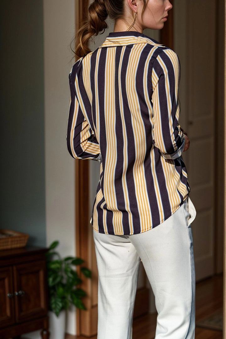 Black Striped Long Sleeve Viscose Shirt BCBSK-25700-K4497 - Palencia