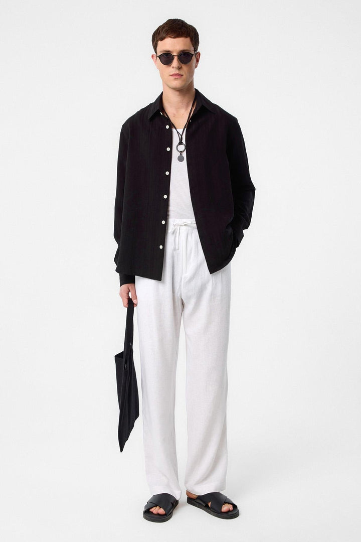 ANT Antioch Siyah Çizgili ve Dokulu Erkek Gömlek - Southport