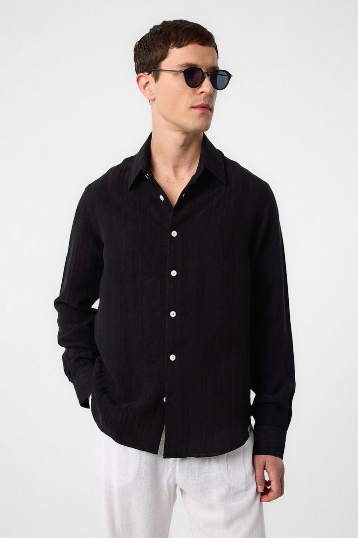 ANT Antioch Black Striped and Textured Men's Shirt - Grasse