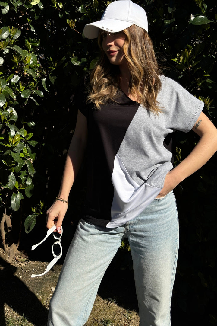 Black Color Block Oversized T-Shirt BCBSK-25700-3207 - Syracuse