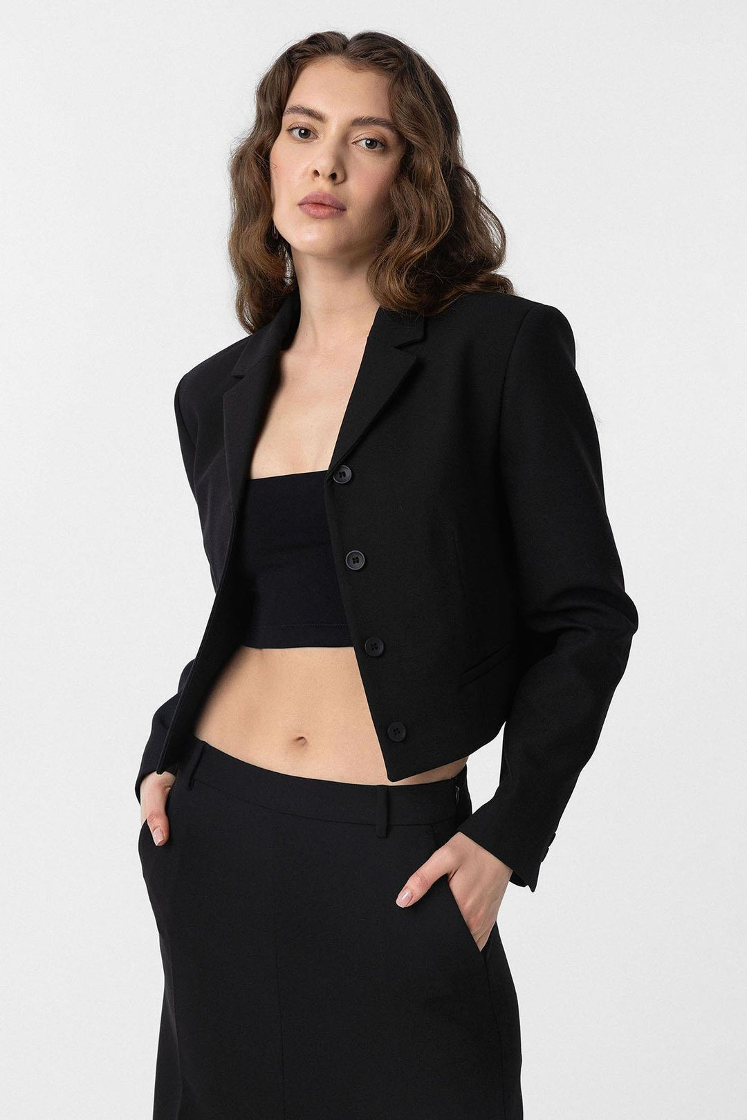 ANT Antioch Black Crop Women's Blazer Jacket - Maplewood