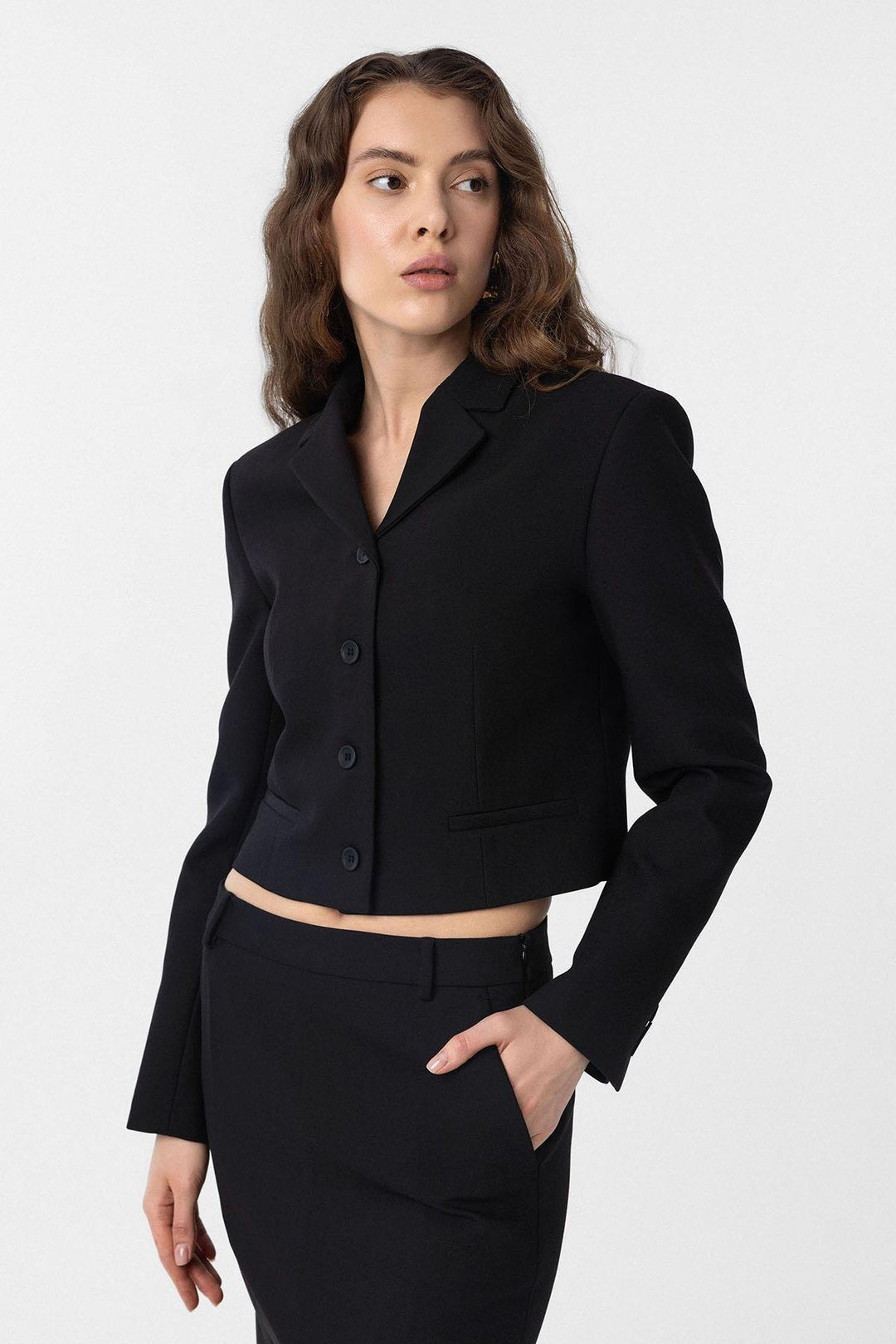 ANT Antioch Siyah Crop Kadın Blazer Ceket - Delmenhorst