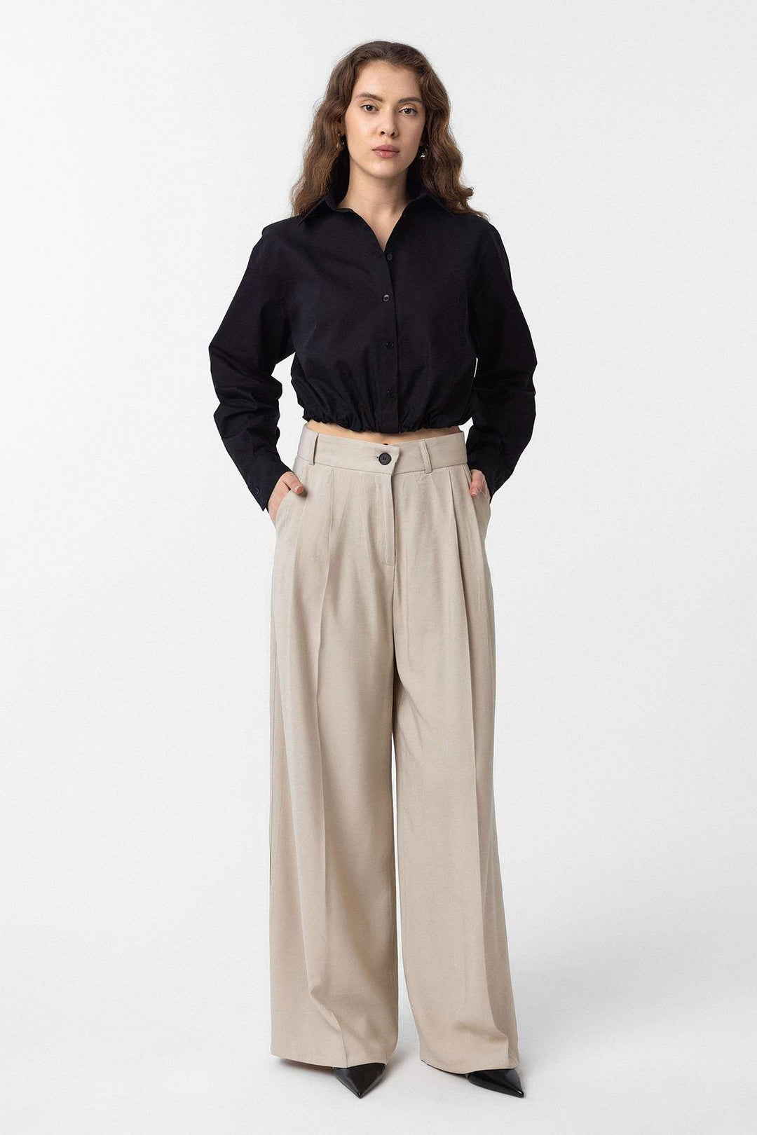 ANT Antioch Black Crop Poplin Women's Shirt - Marbella