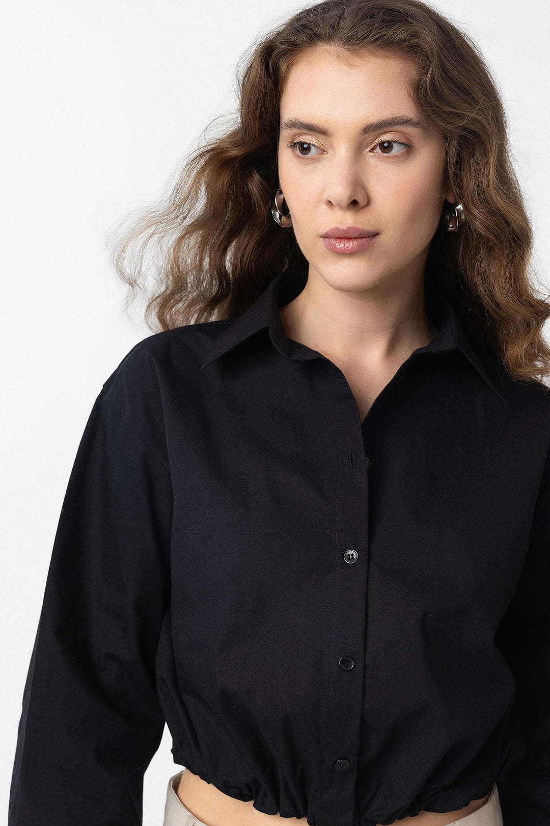 ANT Antioch Black Crop Poplin Women's Shirt - Marbella