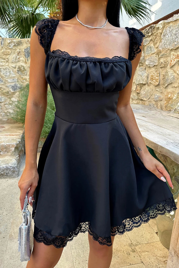 EYY Women Black Lace Detail Tie Dress - Emsdetten