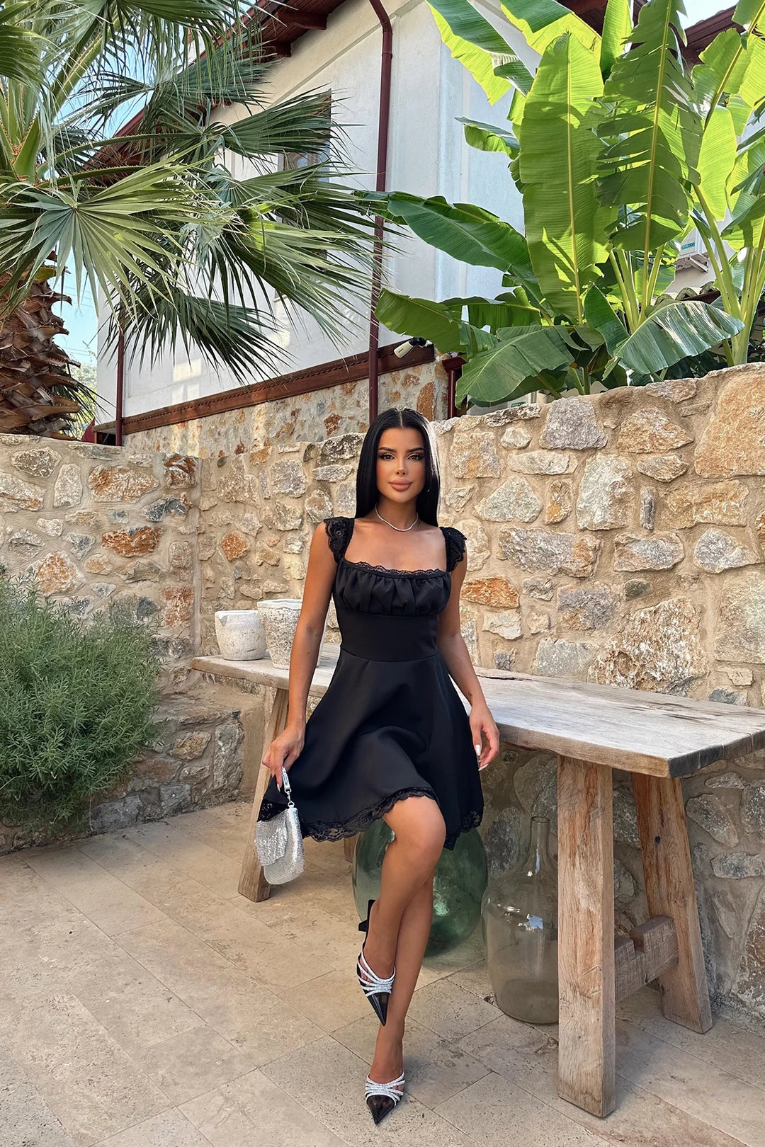 EYY Women Black Lace Detail Tie Dress - Emsdetten
