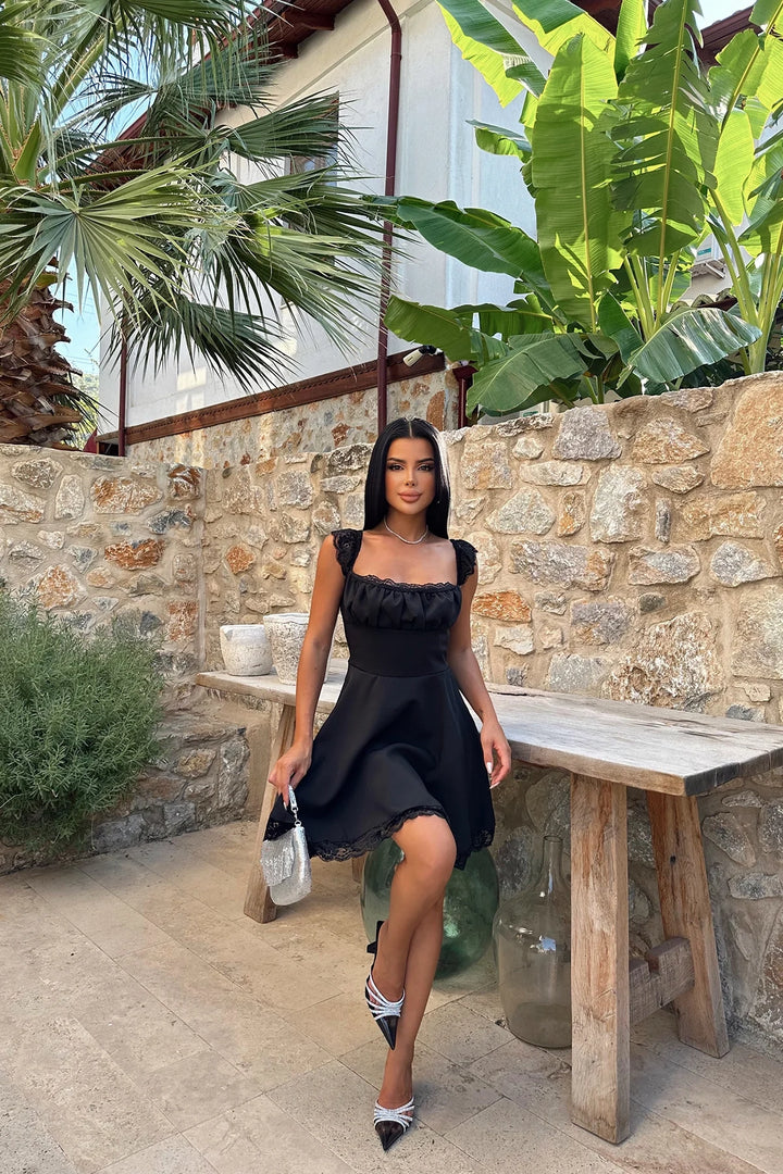 EYY Women Black Lace Detail Tie Dress - Emsdetten