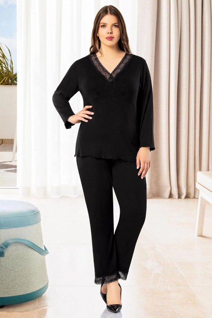 Black Pyjama Set with Lace Detail BCAN-258813FA - Avilés