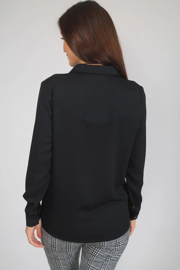 Black Lace Detailed Woven Shirt BCBSK-25700-T4006-2080 - Seraing