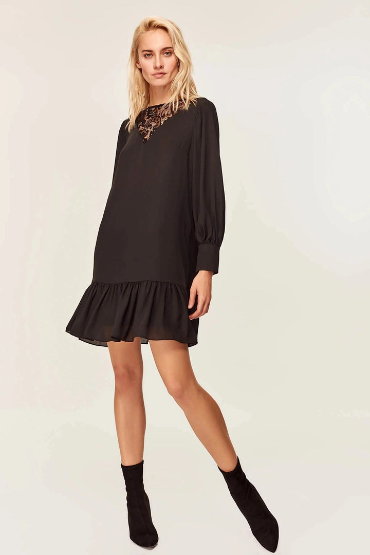Black Lace Detailed Skirt Ruffled Dress BCBSK-25700-T4006780 - Fasano