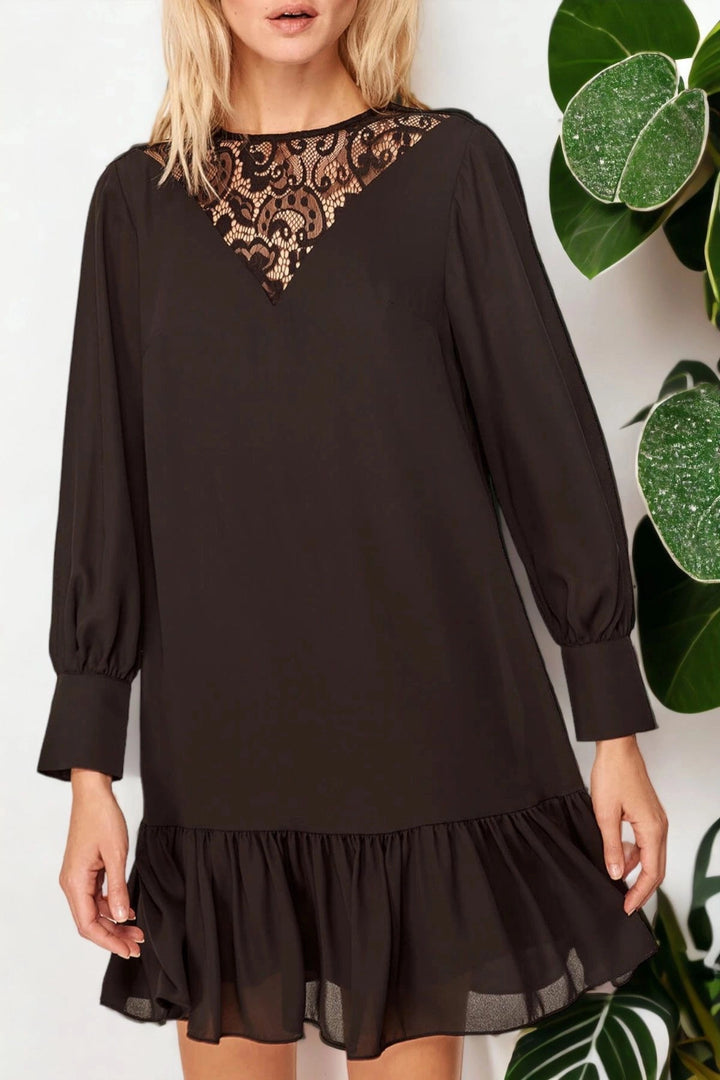 Black Lace Detailed Skirt Ruffled Dress BCBSK-25700-T4006780 - Fasano