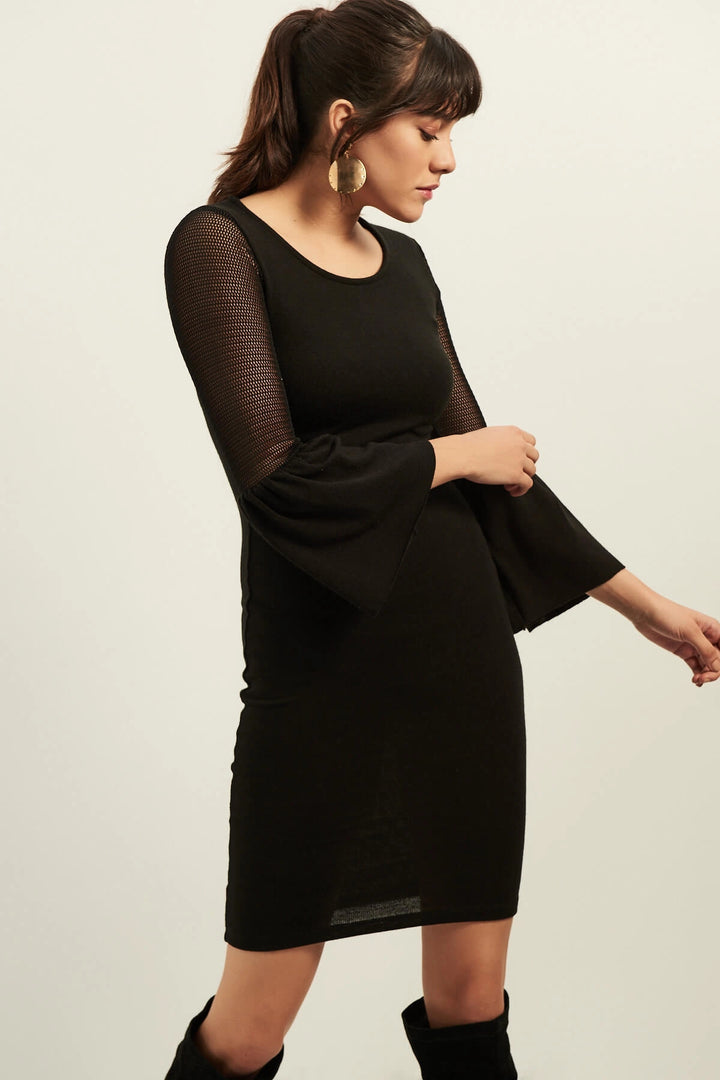 Black Lace Detailed Spanish Sleeve Dress BCBSK-25700-T4007070 - Paços de Ferreira