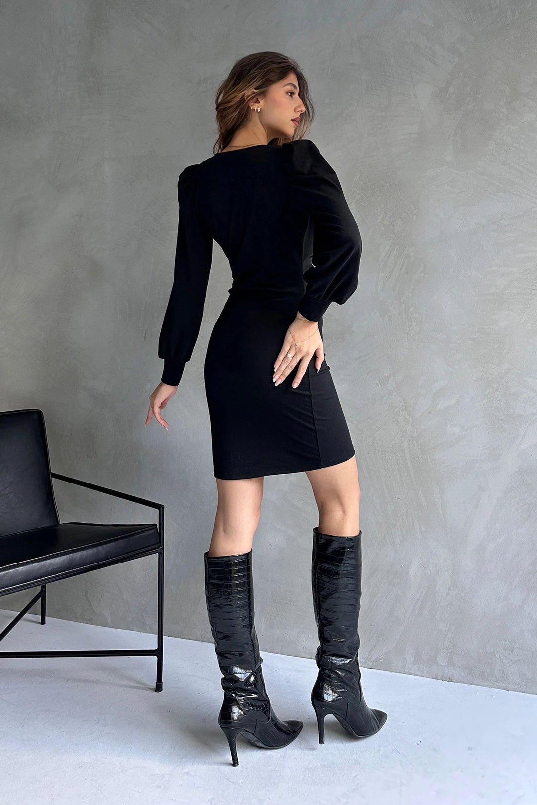 Black Off-Shoulder Mini Dress BCDF-242135 - Nichelino