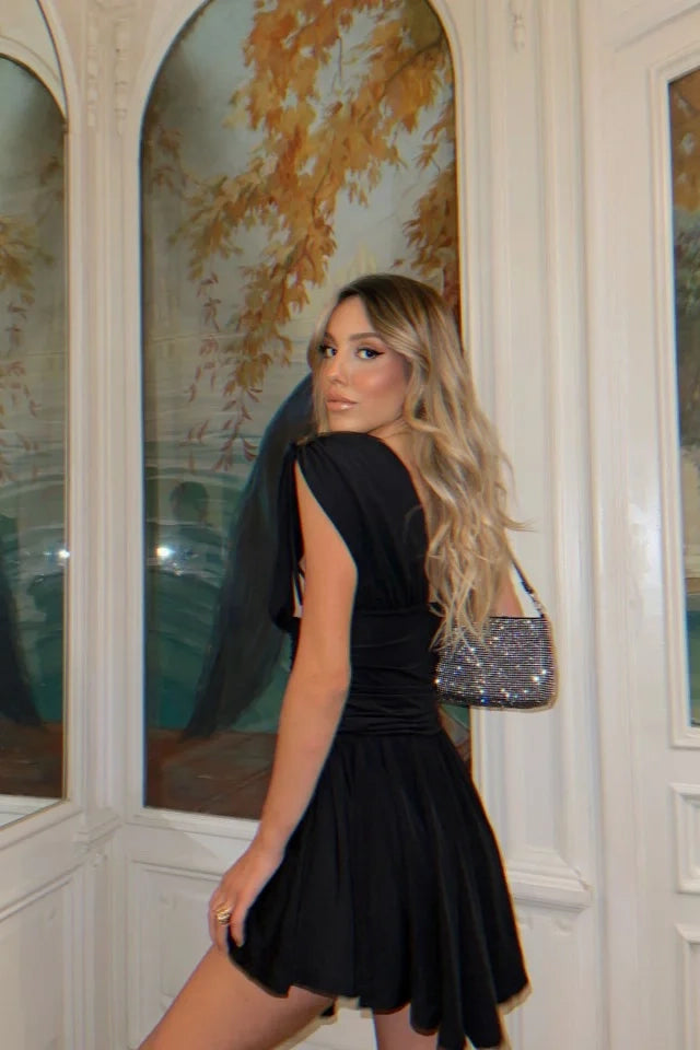 EYY Women Black Plunge Neckline Detail Mini Dress - Mol
