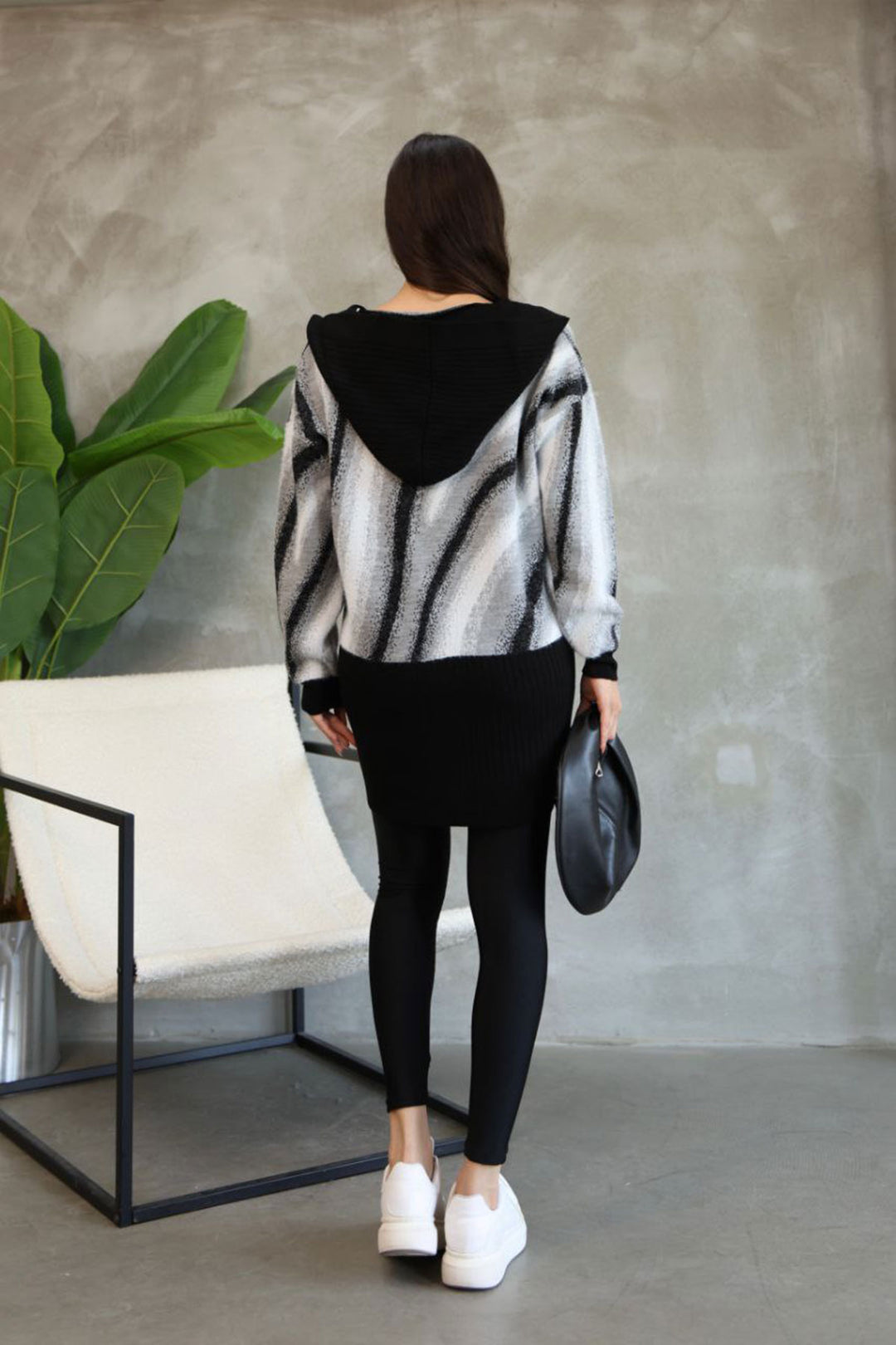 Black Patterned Button Detail Knit Cardigan BCES-252025 - Middletown