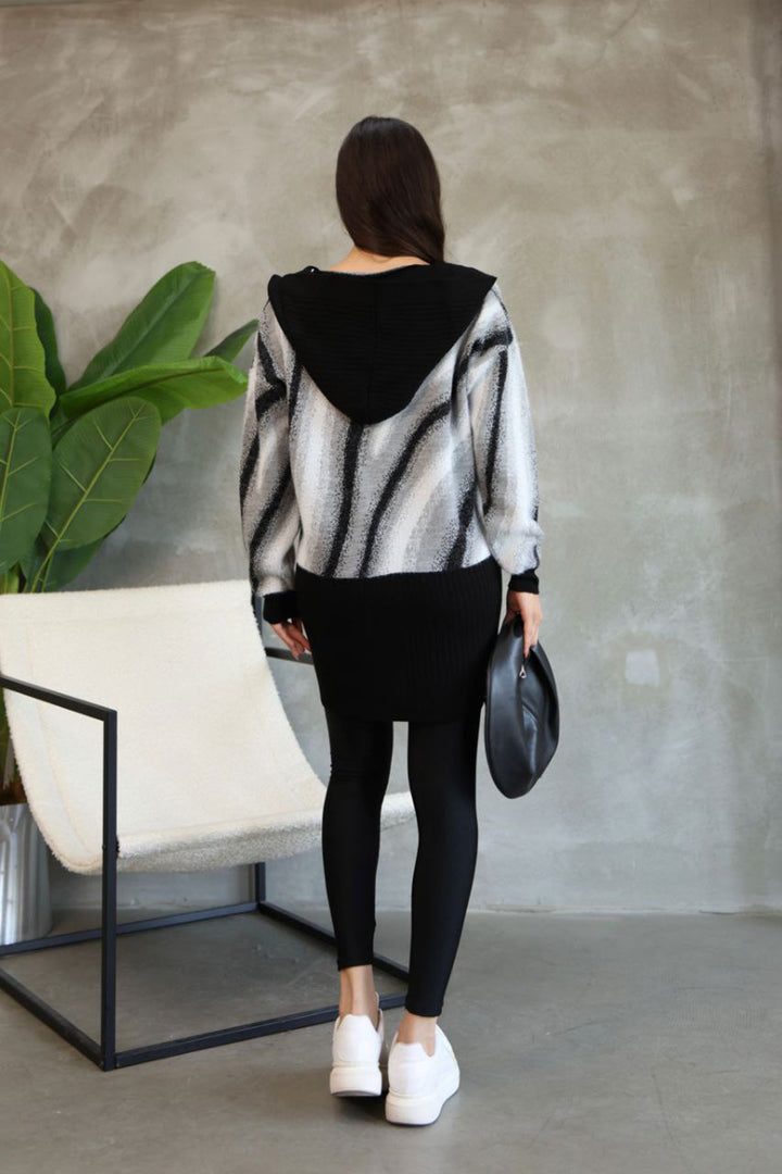 Black Patterned Button Detail Knit Cardigan BCES-252025 - Middletown