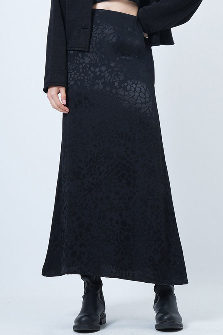 Black Patterned Zipper Closure Midi Skirt BCHCA-251234 - Lübeck