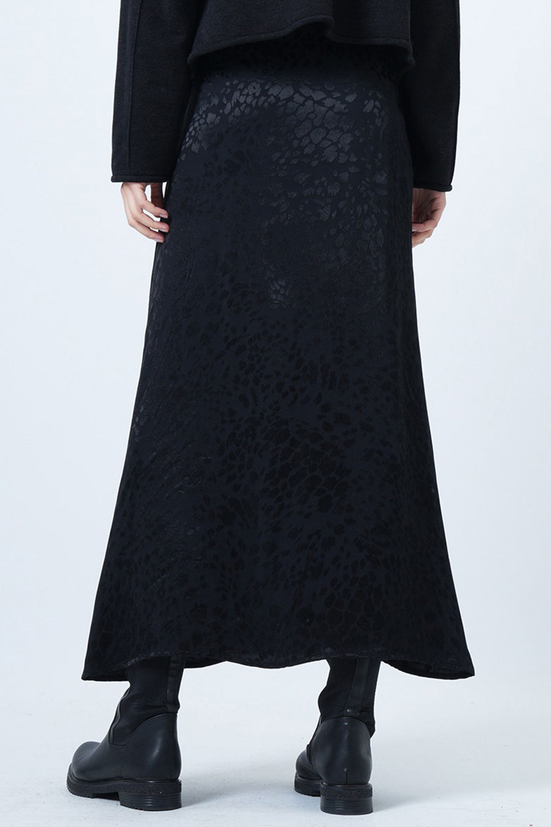 Black Patterned Zipper Closure Midi Skirt BCHCA-251234 - Lübeck