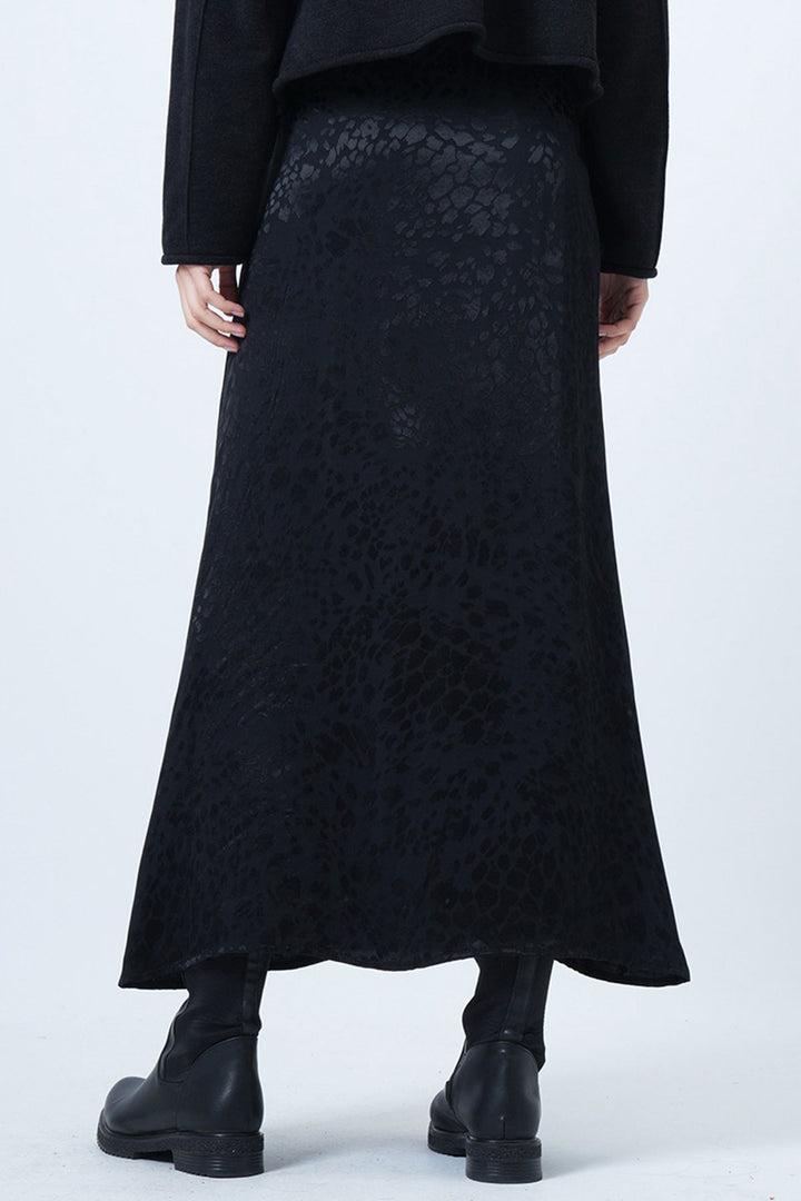 Black Patterned Zipper Closure Midi Skirt BCHCA-251234 - Lübeck
