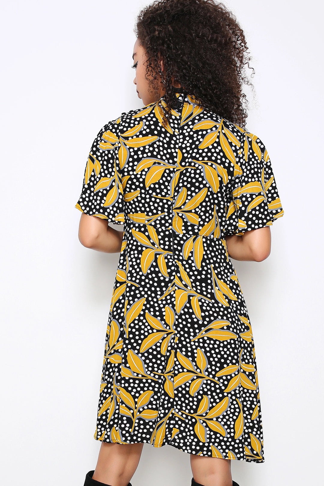 Black Patterned Short Sleeve Dress BCBSK-25700-K5069 - Turnhout