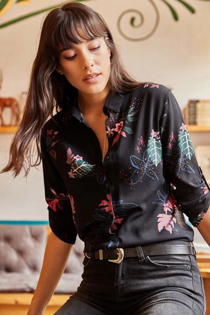 Black Patterned Shirt with Epaulettes BCBSK-25700-K4570 - Ivry-sur-Seine