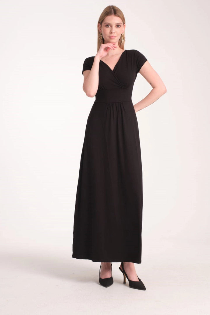 Black Patterned Wrap Knit Viscose Dress BCVS-25106 - West Allis