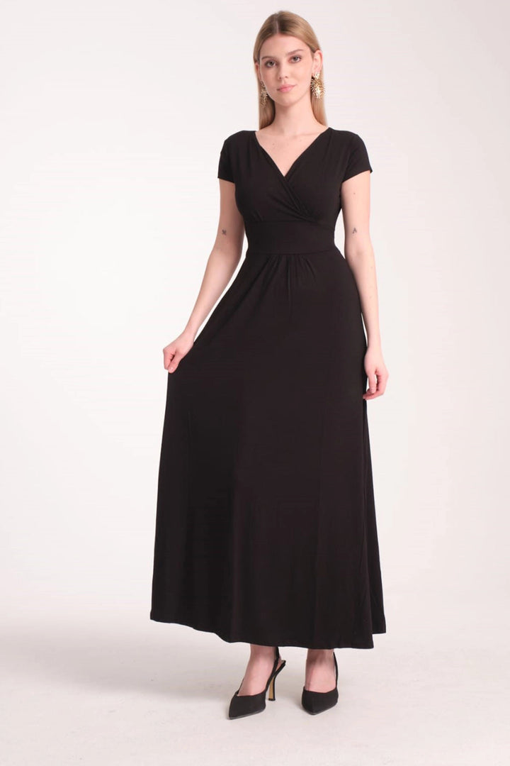 Black Patterned Wrap Knit Viscose Dress BCVS-25106 - West Allis